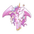 Cute magical winged unicorn with stars. Black outline. Coloring Royalty Free Stock Photo