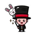 Cute magician character design themed playing magic with bunny