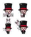 Cute magician character design themed playing magic with bunny