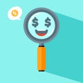 Cute Magnifying Glass Vector Icon Illustration. Searching Items with Smile Face In Magnifying Glass White Isolated. Flat Cartoon Royalty Free Stock Photo