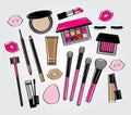 Cute makeup tools doodle vector.