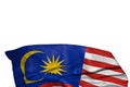 Cute Malaysia flag with large folds lie in the bottom isolated on white - any celebration flag 3d illustration