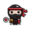 A cute male cartoon character becomes a ninja wearing ninja costumes carrying food and drinks