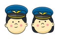 Cute male and female pilot in drawing style isolated .