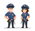 Cute male and female police officer characters set