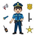 Cute male police officer with equipment set Royalty Free Stock Photo