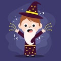 Cute male wizard halloween costume character Vector