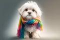 Cute Maltese Shih Tzu puppy in rainbow scarf. Generative AI Royalty Free Stock Photo