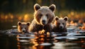 Cute mammal playing in water, reflecting beauty of nature generated by AI