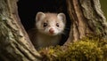 Cute mammal, small and fluffy, sitting on a tree branch generated by AI