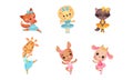 Cute Mammals with Sheep and Lion in Ballerina Dress and Bow on Head Dancing Vector Set