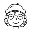 Cute man face portrait with glasses and beret in doodle line style. Social network concept. Vector illustration. Royalty Free Stock Photo