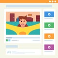 Cute man video blogging in web interface. Vector illustration in cartoon style