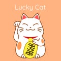 Cute maneki neko cartoon character. White lucky cat illustration.