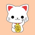 Cute Maneki Neko cartoon vector. White lucky cat illustration.