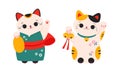 Cute Maneki Neko, Japanese lucky cats, fortune, folklore symbol cartoon vector illustration Royalty Free Stock Photo