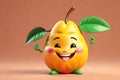 A Cute Mango as a 3D Rendered Character Smiling Over Solid Color Background