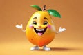 A Cute Mango as a 3D Rendered Character Smiling Over Solid Color Background