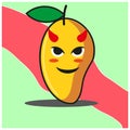 Cute Mango fruit cartoon face with horn mascot character vector design