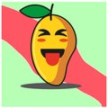 Cute Mango fruit cartoon face squinting with tongue mascot character vector design