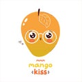 Cute mango fruit kiss character. Vector