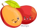 Cute mango sticker kawaii character icon vector design. Adorable, cute charming cheerful face