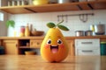 Cute mango sweet smile in kitchen. Generative AI illustration