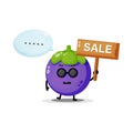 Cute mangosteen mascot with the sales sign