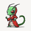 Cute mantis wearing red robe