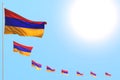 Cute memorial day flag 3d illustration - many Armenia flags placed diagonal with soft focus and empty space for text