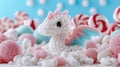 Cute Marshmallow Dragon Surrounded by Colorful Candies Royalty Free Stock Photo