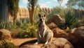 Cute marsupial sitting in grass, looking at camera in sunset generated by AI