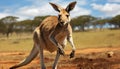 Cute marsupial standing in the grass, looking at camera generated by AI