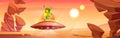 Cute martian in ufo on Mars alien planet landscape Royalty Free Stock Photo