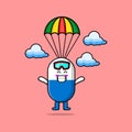 cartoon Capsule medicine skydiving with parachute