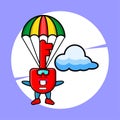 Cute mascot cartoon Padlock key is skydiving with parachute Royalty Free Stock Photo