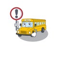 Cute mascot character style of school bus raised up a sign Royalty Free Stock Photo