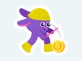 Cute mascot with pickaxe mining bitcoin. Cryptocurrency and blockchain