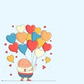 Cute Mascot Potato Character Holding Colorful Heart Shapes Balloons On Pastel Blue Background. Love Or Happy Valentine`s Day Royalty Free Stock Photo