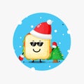 Cute mascot sandwich wearing glasses and Christmas hat