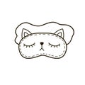 Cute mask for sleeping in the form of a cat. Vector linear illustration in doodle style