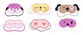 Cute masks for dreaming set vector. Rest relax accessories for night collection. Sleepy mask with eyes, animals face and