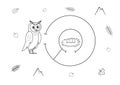 Cute maze for children. Help owl to find eggs. Kids learning games. Black and white, line art. Activity page for the