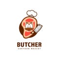 Cute meat butcher meat kitchen chef logo icon mascot character vector