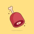 Cute meat cartoon illustration vector icon. Concept Premium Vector Food Icons Isolated. Flat Cartoon Style