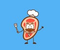 Cute meat people as chef wear scarf and cooking hat mascot character vector illustration