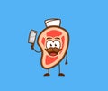 Cute meat people as meat buthcer holding butcher knife with smile cartoon character mascot illustration