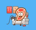 Cute meat people playing video games on couch sofa while enjoying snack vector character cartoon mascot doing hobby concept