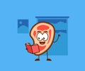 Cute meat people study reading book in library vector cartoon mascot illustration