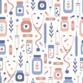 Cute medical objects. Hand drawn seamless pattern